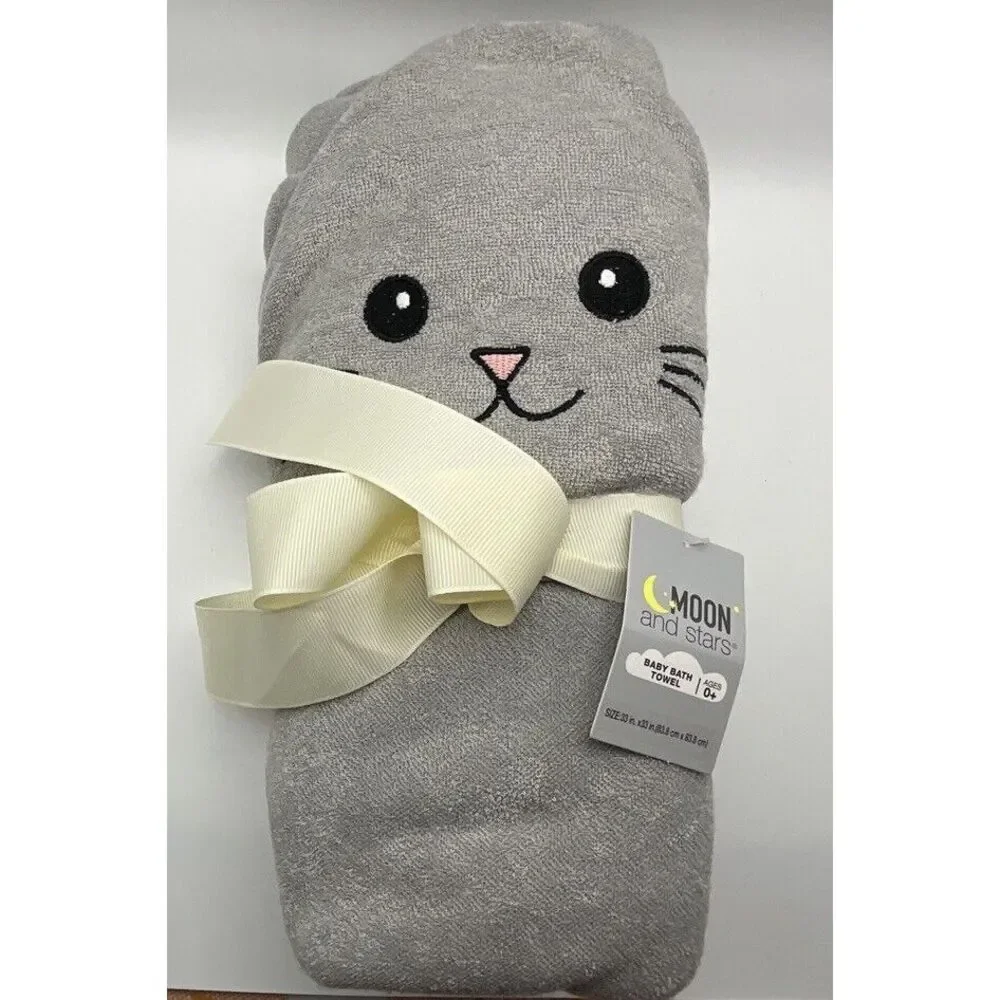 Moon‎ and Stars Gray Cat & Dinosaur Baby Hooded Bath Towels